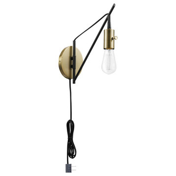 Novogratz x Globe Exeter 1-Light Bronze Plug-In/Hardwire Swing Arm Wall Sconce