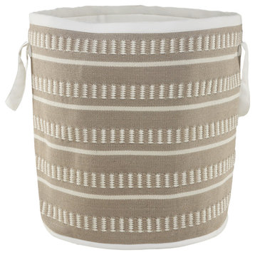 Dash and Stripe Indoor/Outdoor Storage Basket, 21" Height, Taupe/White