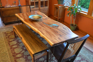Natural Edge Slab American Elm Dining Room Table With Turquoise Inlay