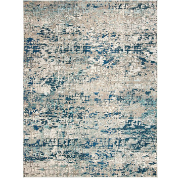 Transitional Area Rug, Unique Abstract Patterned Polypropylene, Grey/Blue
