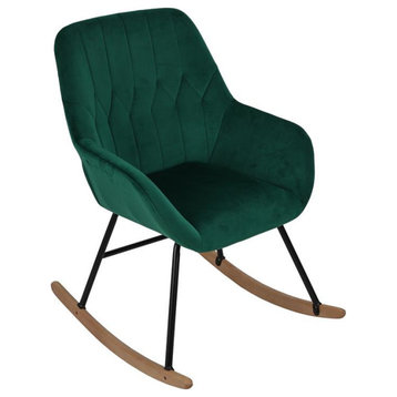 LuxenHome Upholstered Green Velvet Rocking Chair