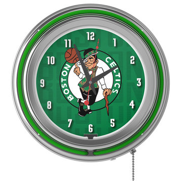 NBA Chrome Double Rung Neon Clock, City, Boston Celtics