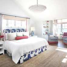 grey and blue guest room