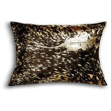 Natural Torino Cowhide Pillow 12"x20", Chocolate and Gold