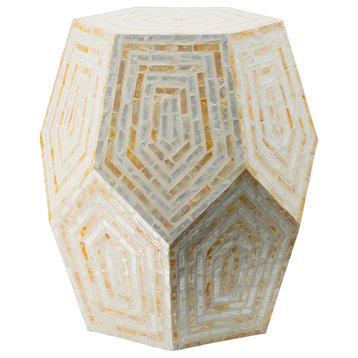 Hexagonal Capiz Stool 18x18x21"