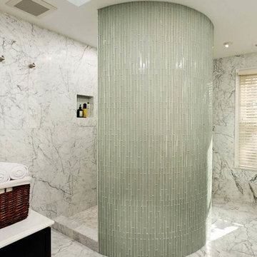 Elegant Bath Remodel in Mt. Vernon Area Uses Marble and Glass