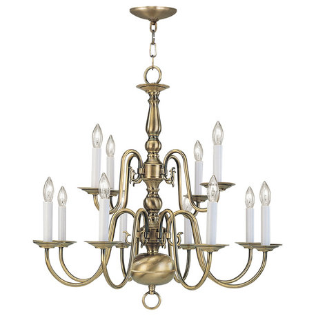 Williamsburgh Chandelier, Antique Brass and Antique Brass