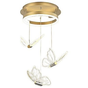 Camogli | Beautiful LED Chandelier with Hanging Butterflies, 9 Heads, Warm Light