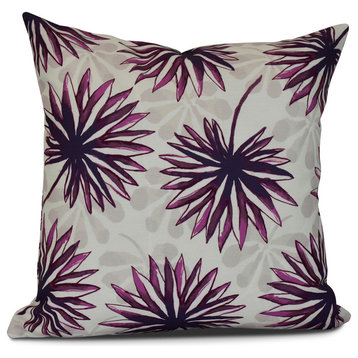 16x16", Spike and Stamp, Floral Print Outdoor Pillow, Purple