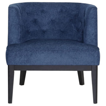 Contemporary Accent Chair, Barrel Design With Diamond Tufting, Navy Blue