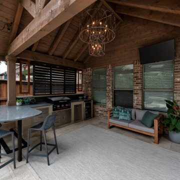 Custom Roof Extension Patio Cover with Poolside Bar & Grill