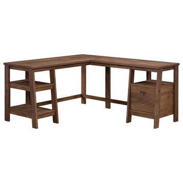 Sauder Trestle Engineered Wood L-Shaped Desk in Vintage Oak Finish