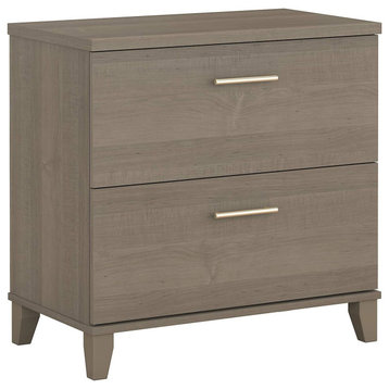 Filing Cabinet, Tapered Legs With 2 Interlocking Drawers, Ash Grey