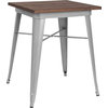 23.5" Square Silver Metal Indoor Table with Walnut Rustic Wood Top