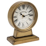 Olive Grove - Metal Mantel Clock, Gold - Add a touch of luxury and style to the home with this metal mantel clock with a gold finish. This glamorous clock features a gold finish that gives it a shiny and elegant look. The clock face has black numerals and hands contrasting with the gold background. The clock has a clear glass cover that protects the clock face from dust and moisture. The clock requires one AA battery (not included) to operate. It has a quartz movement that ensures accurate timekeeping and a gentle ticking sound. The clock measures 6.25 inches in length, 3.5 inches in width, and 8.5 inches in height. This mantel clock is a perfect gift for the self or someone special who loves glamorous and sophisticated items. Whether it is a touch of sophistication to the home or impress the guests with exquisite taste, this clock is the perfect choice.