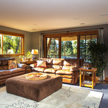 Contemporary living room opens to rooftop deck