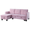 Pemberly Row Velvet Reversible Sleeper Sectional with Storage in Pink