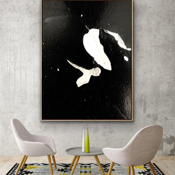 "Life" 60x48 IN Black and white abstract Art Large Modern Painting MADE TO ORDER