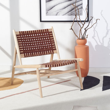 Soleil Leather Woven Accent Chair, Cognac/Natural