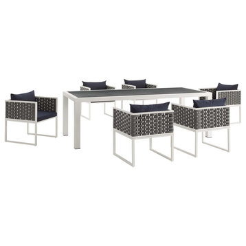 Stance 7 Piece Outdoor Patio Aluminum Dining Set White Navy