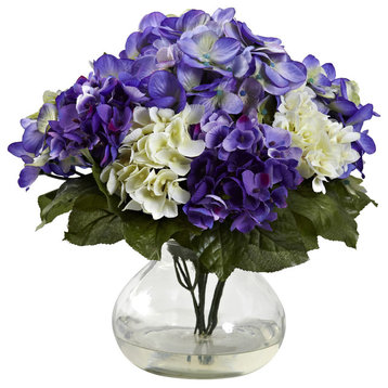 Mixed Hydrangea With Vase, Blue and Purple