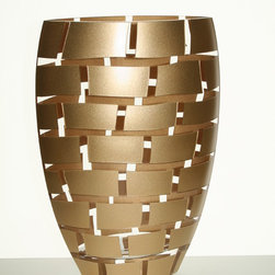Mouth Blown 12" Vase with Gold Leaf Decor on Walls - Vases