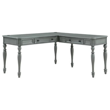 Classic Desk, Corner Design With Turned Legs & Storage Drawers, Plantation Gray, Plantation Gray