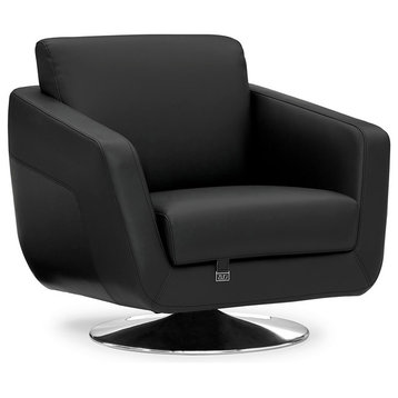 Modern Armondo Swivel Armchair in Black Microfiber and Genuine Leather