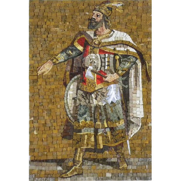 Roman Warrior Marble Mosaic Mural, 31"x47"