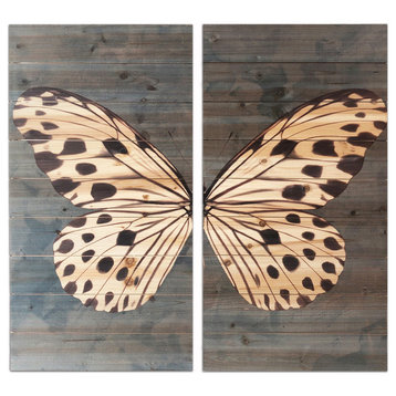 Butterfly Diptych Print On Wood, Blue, 2 Piece, 29"x29" overall