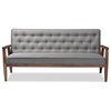 Sorrento Retro Upholstered Wooden 3-Seater Sofa, Gray Fabric
