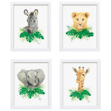"Safari Littles" Set of Four Framed Prints White, 18x24
