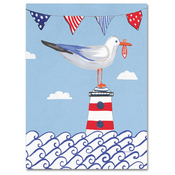 Farida Zaman 'Coastal Bird I Flags on Blue' Canvas Art, 47x35