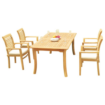 5-Piece Outdoor Teak Dining Set: 94" Rectangle Table, 4 Mas Stacking Arm Chairs