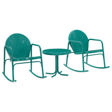 Griffith 3-Piece Outdoor Rocking Chair Set, Turquoise Gloss