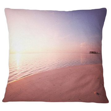 Serene Maldives Seashore At Sunset Landscape Printed Throw Pillow, 18"x18"