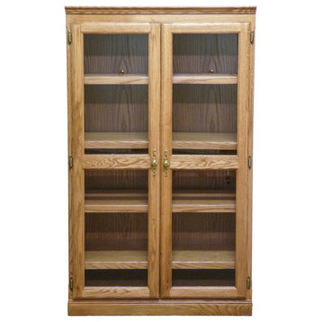 Traditional Bookcase With Glass Doors, Chestnut Oak