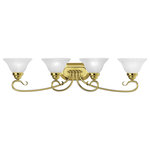Livex Lighting - 4-Light Polished Brass Vanity - This Four Light Vanity is part of the Coronado Collection and has a Polished Brass Finish. It is Damp Rated. Model - 6104-02, Socket Base - 1, Socket Maximum Watage - 1 Watts, Takes 1 Bulb(s)