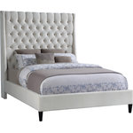 Meridian Furniture - Fritz Velvet Upholstered Bed, Cream, Queen - Count on this Fritz velvet bed to bring a modern look to life in your bedroom sanctuary. This lovely bed features soft cream velvet upholstery for a sumptuously elegant feel and an upscale look. The extra-tall headboard lends your space an element of drama, and the brass nail-head trim accentuate the sophisticated demeanor of this modern bed. Tufting on the wingback headboard helps keep its padding aloft while adding a textural design that draws the eye.