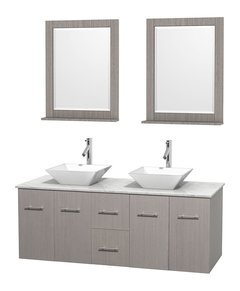 Centra 60 Gray Oak Double Vanity White Man Made Stone Top Drop In Square Sink