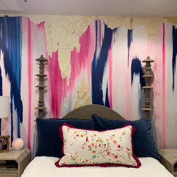 Pink and Navy Bedroom Accent Wall - Wallpaper