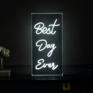 Best Day Ever 11.75" X 23.63" Acrylic Box USB Operated LED Neon Light, White