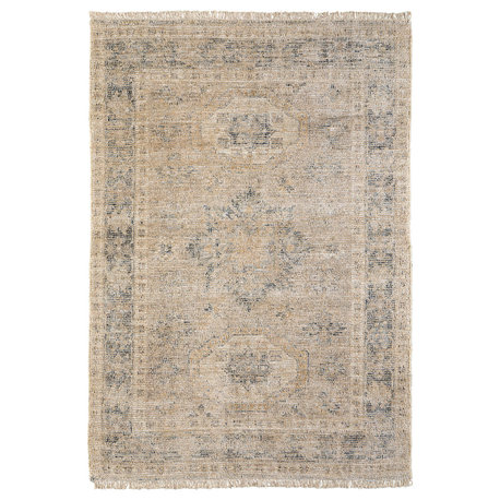 Weave & Wander Ramey Vintage Space Dyed Wool Rug, Tan/Gray, 7'6"x9'6"