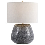 Uttermost - Pebbles Table Lamp - Reminiscent of natural river stones, this table lamp showcases an embossed textured ceramic base in a metallic charcoal gray finish with brushed nickel plated details. A light gray linen drum shade with natural slubbing accents the piece.