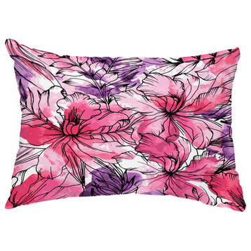 Zentangle 14"x20" Floral Decorative Outdoor Pillow, Purple