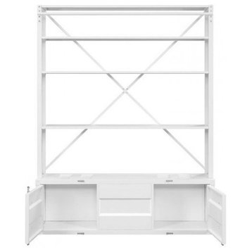83" White Four Tier Cargo Style Bookcase With Cabinets and Ladder