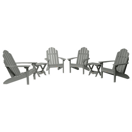 4 Classic Westport Adirondack Chairs, 2 Folding Side Tables, Coastal Teak