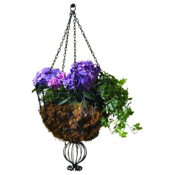 Ornate Black Open Scroll Iron Hanging Basket Wall Planter Wire Outdoor Victorian