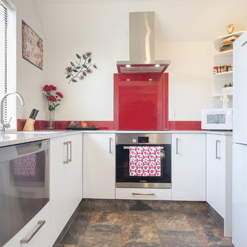 Touchtex White Kitchen with Red Splashback