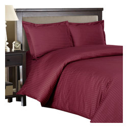 Royal Tradition - 100% Cotton 300TC Striped Duvet Cover Set, Burgundy, Twin/Twin Xl - Duvet Covers And Duvet Sets